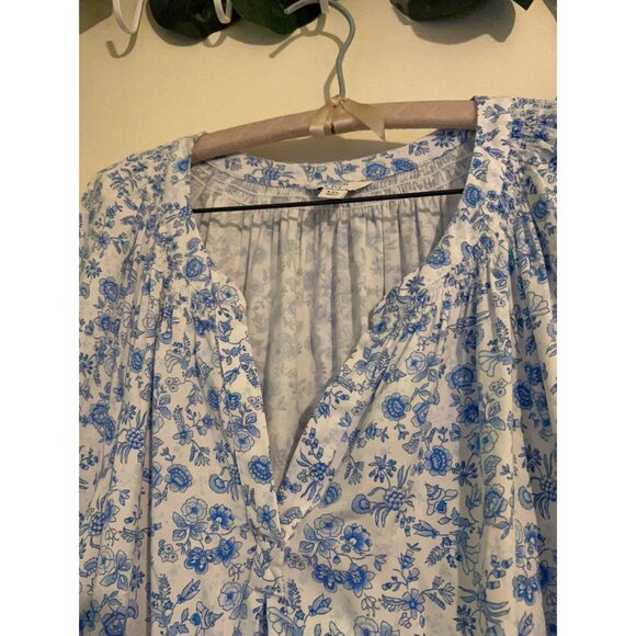 Crown & Ivy Women’s Top 2X Blue White Floral Peasant Blouse Boho Tunic Long Slee - Picture 10 of 12